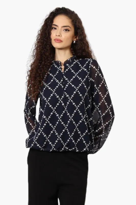 Limite Floral Sheer Sleeve Chiffon Blouse - Navy sold by Fairweather