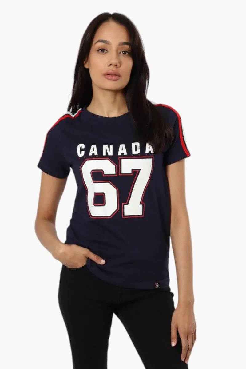 Canada Weather Gear Striped Shoulder 67 Print Tee - Navy sold by Fairweather