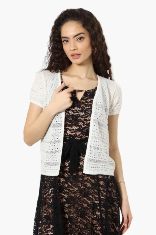 Impress Cap Sleeve Crochet Shrug Cardigan - White sold by Fairweather