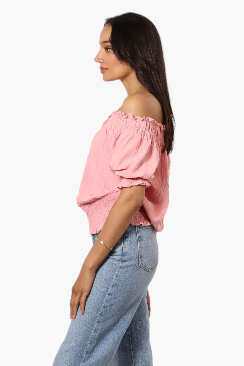 Urbanology Off Shoulder Tie Front Smock Blouse - Pink sold by Fairweather product image thumbnail 3