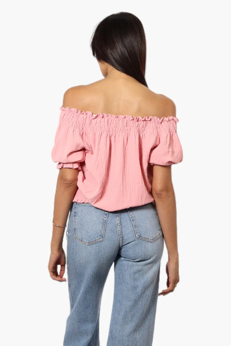 Urbanology Off Shoulder Tie Front Smock Blouse - Pink sold by Fairweather product image thumbnail 4