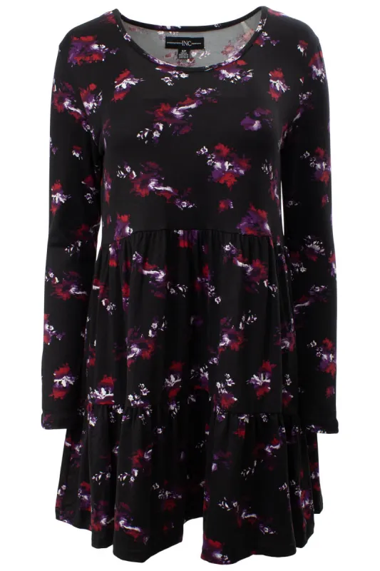 Floral Pattern Scoop Neck Day Dress - Black sold by Fairweather