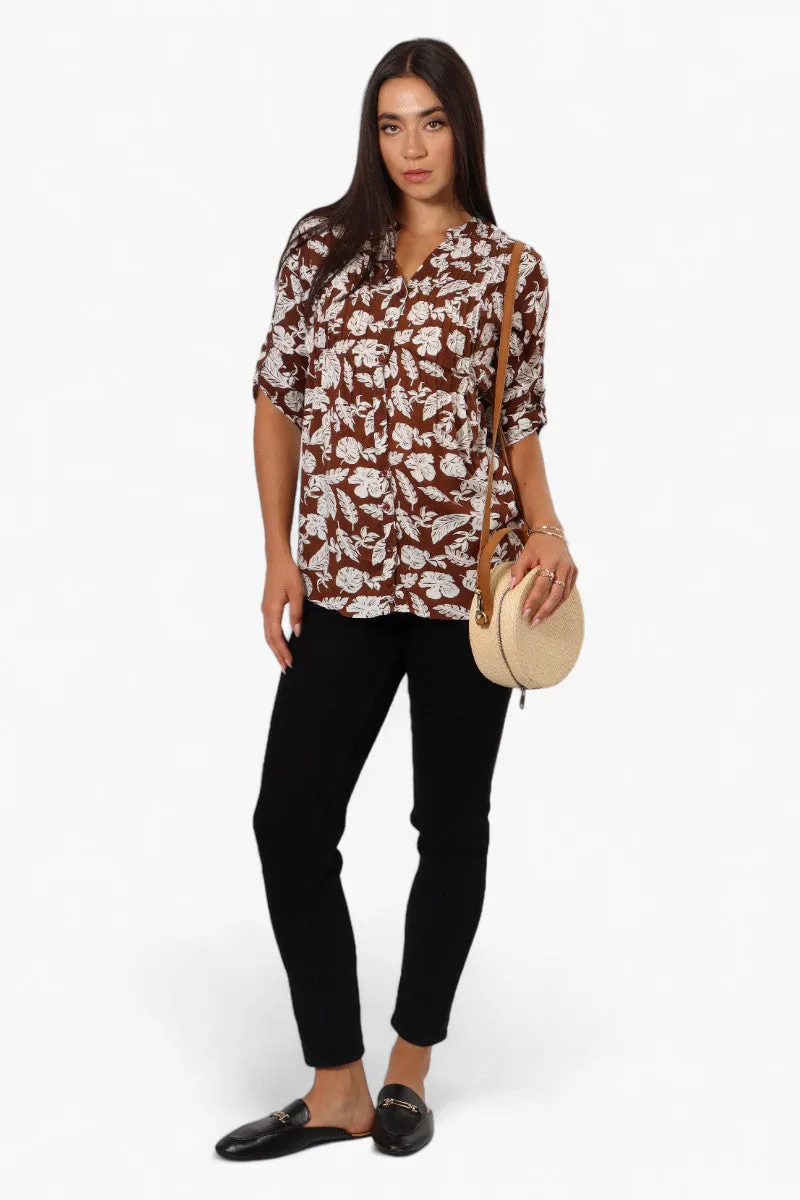 International INC Company Patterned Tie Back Roll Up Sleeve Shirt - Brown sold by Fairweather product image thumbnail 2