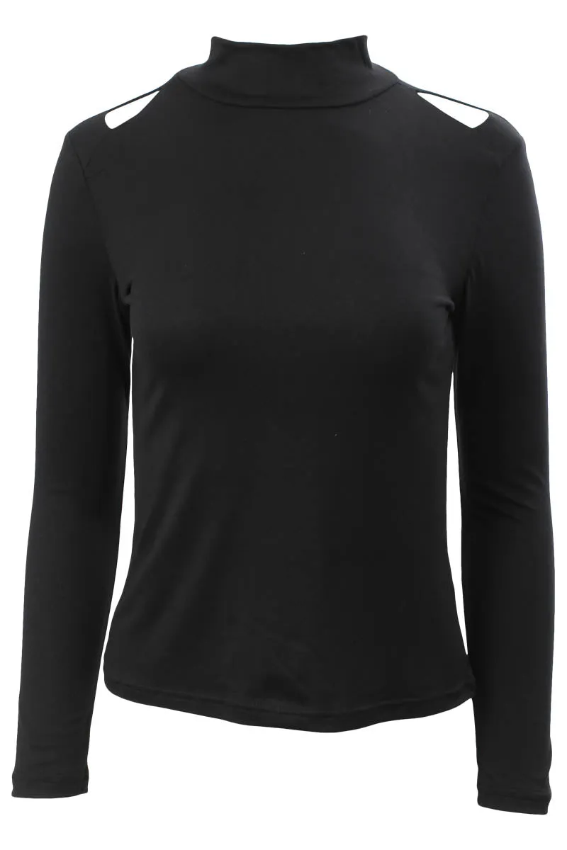 International INC Company Keyhole Shoulder Turtleneck Long Sleeve Top - Black sold by Fairweather