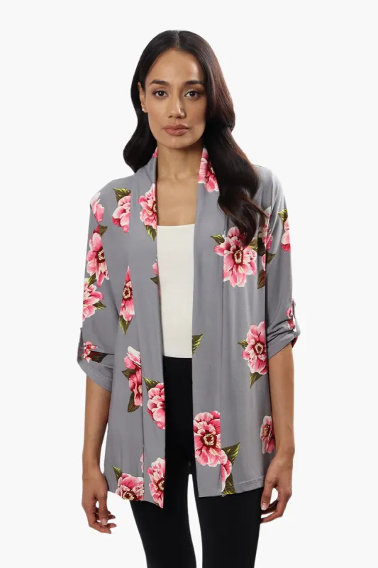 International INC Company Floral Roll Up Sleeve Cardigan - Grey sold by Fairweather