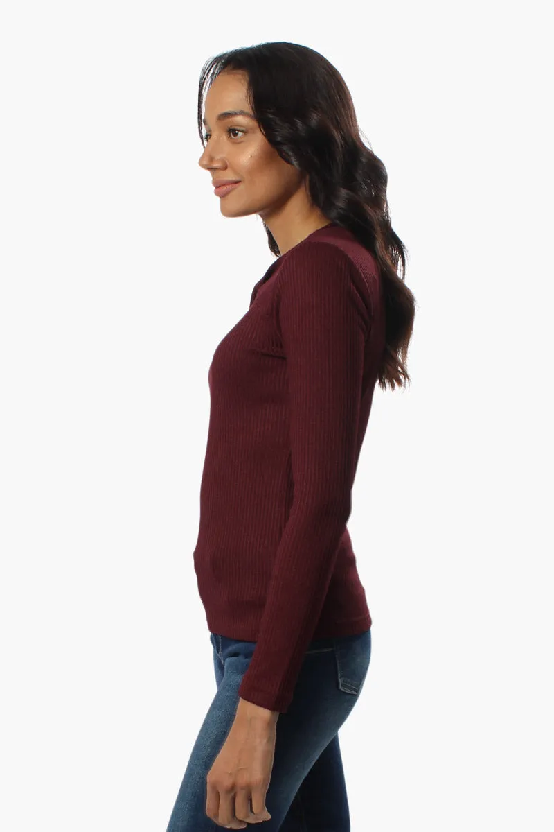 Magazine Ribbed Front Twist Long Sleeve Top - Burgundy sold by Fairweather product image thumbnail 2