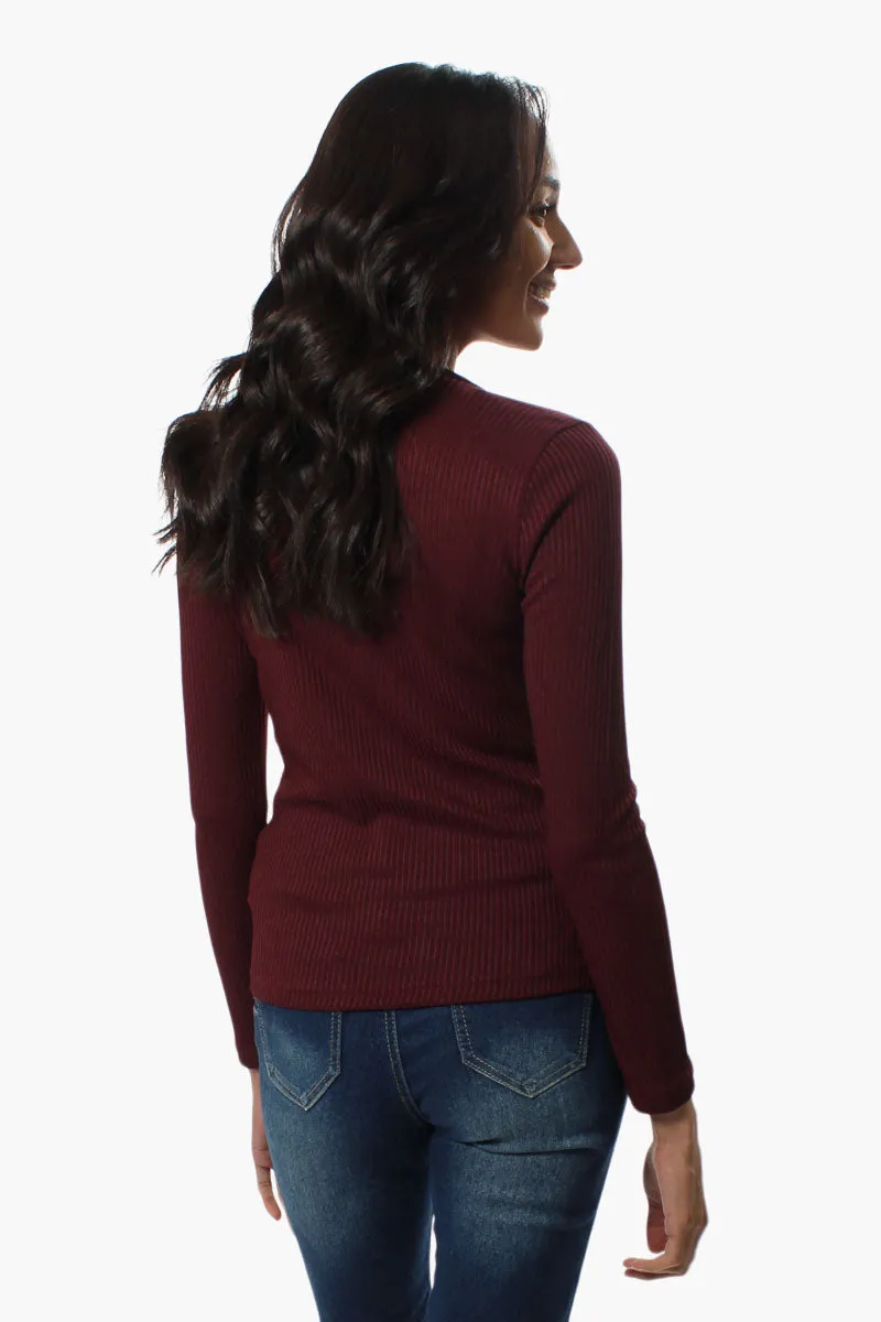 Magazine Ribbed Front Twist Long Sleeve Top - Burgundy sold by Fairweather product image thumbnail 3