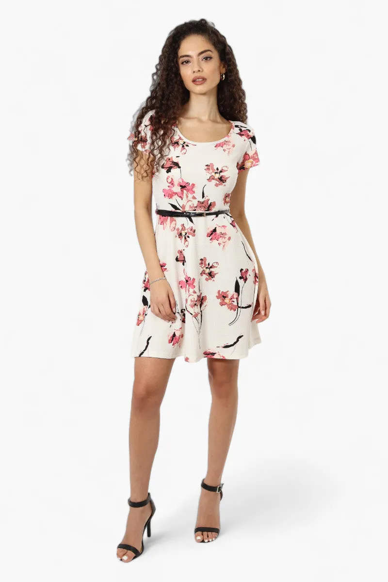 Impress Floral Belted Skater Day Dress - White sold by Fairweather product image thumbnail 2