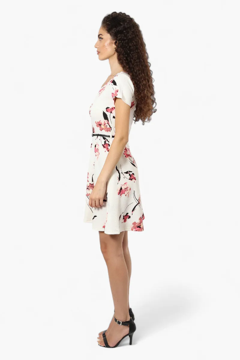 Impress Floral Belted Skater Day Dress - White sold by Fairweather product image thumbnail 3
