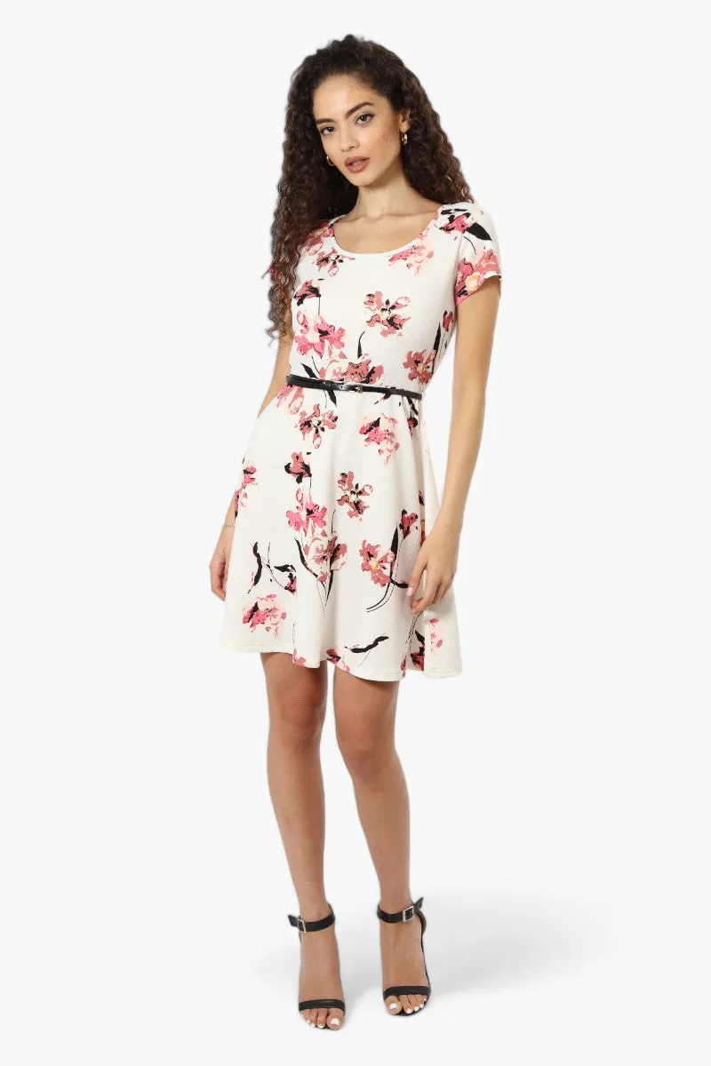 Impress Floral Belted Skater Day Dress - White sold by Fairweather