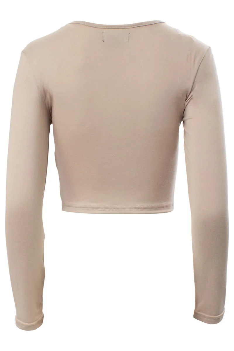 Solid Ruched Long Sleeve Top - Beige sold by Fairweather product image thumbnail 3