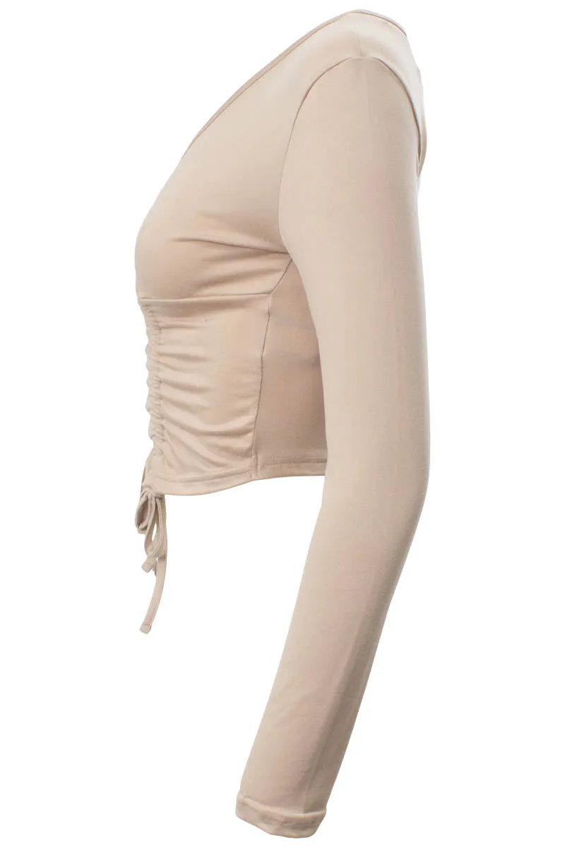Solid Ruched Long Sleeve Top - Beige sold by Fairweather product image thumbnail 2