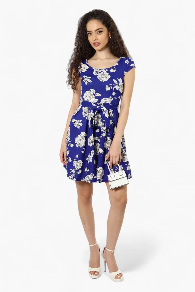 Limite Belted Floral Cap Sleeve Day Dress - Blue sold by Fairweather product image thumbnail 2