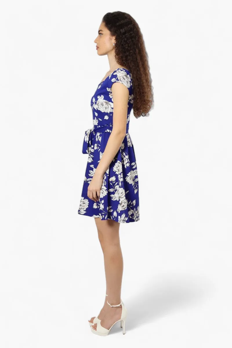 Limite Belted Floral Cap Sleeve Day Dress - Blue sold by Fairweather product image thumbnail 3
