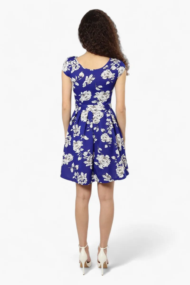 Limite Belted Floral Cap Sleeve Day Dress - Blue sold by Fairweather product image thumbnail 4