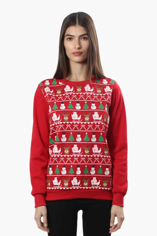 Ugly Christmas Sweater Festive Print Christmas Sweater - Red sold by Fairweather
