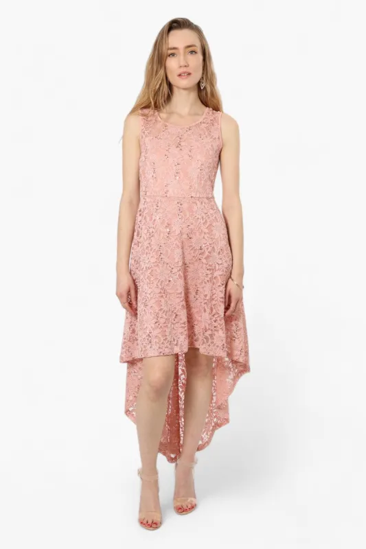 Limite High Low Lace Sequin Cocktail Dress - Pink sold by Fairweather