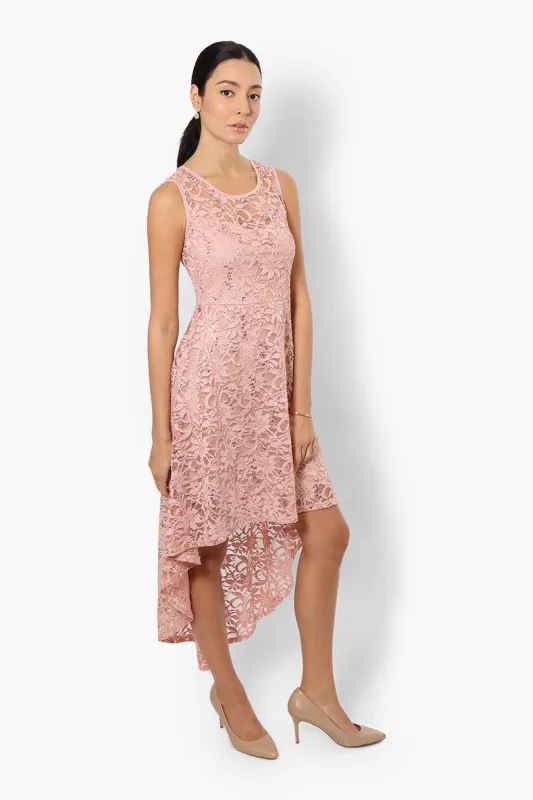 Limite High Low Lace Sequin Cocktail Dress - Pink sold by Fairweather