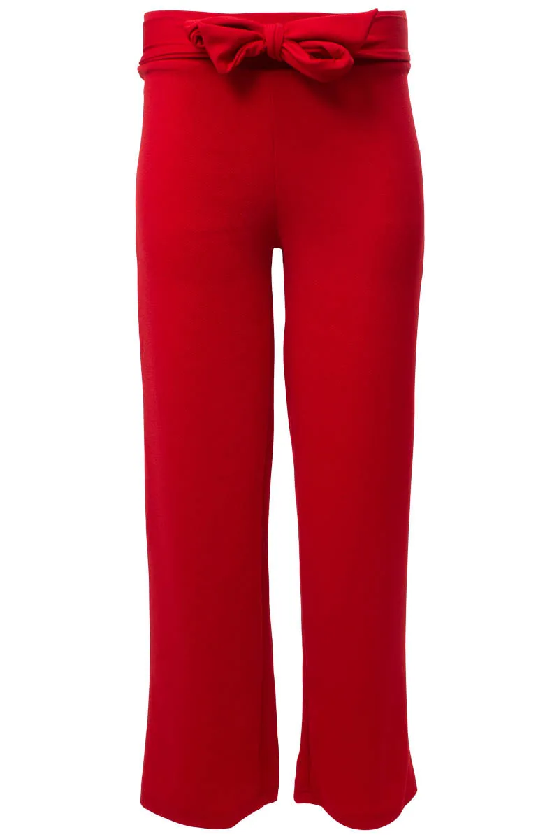 Solid Wide Leg Belted Pants - Red sold by Fairweather