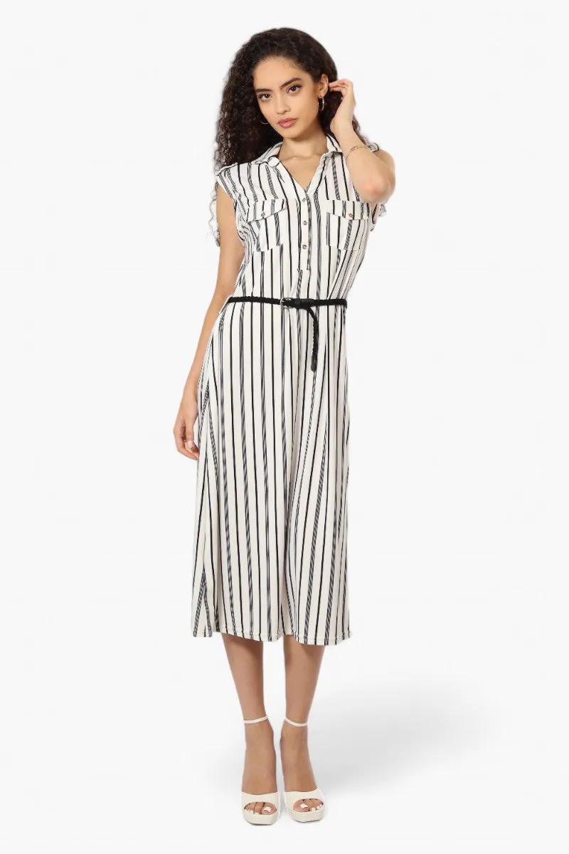 Majora Striped Belted Sleeveless Maxi Dress - White sold by Fairweather