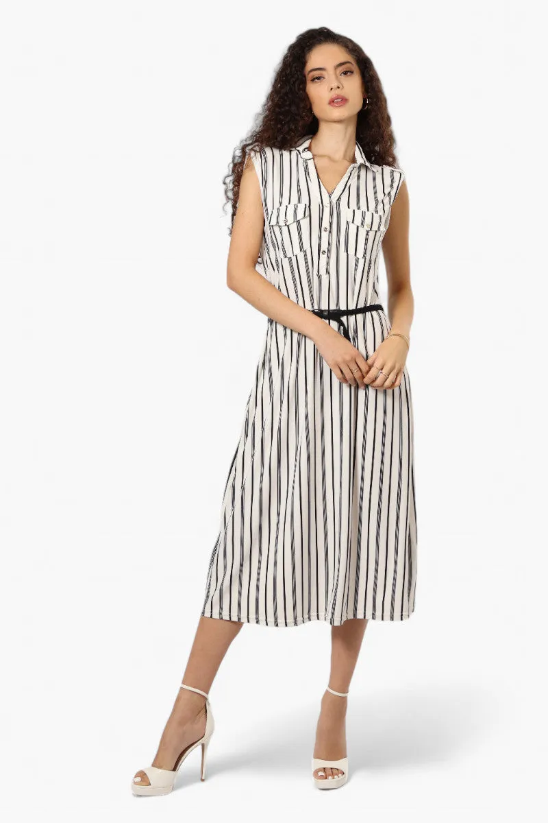 Majora Striped Belted Sleeveless Maxi Dress - White sold by Fairweather product image thumbnail 2