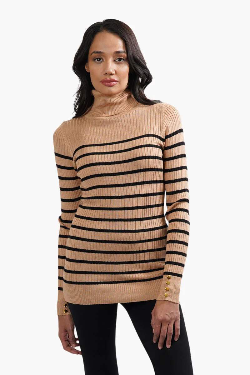 International INC Company Striped Turtleneck Pullover Sweater - Camel sold by Fairweather