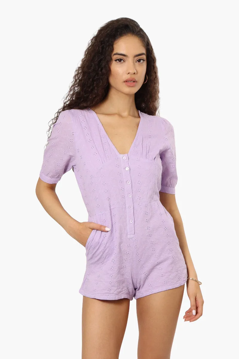 New Look Short Sleeve Button Down Romper - Lavender sold by Fairweather