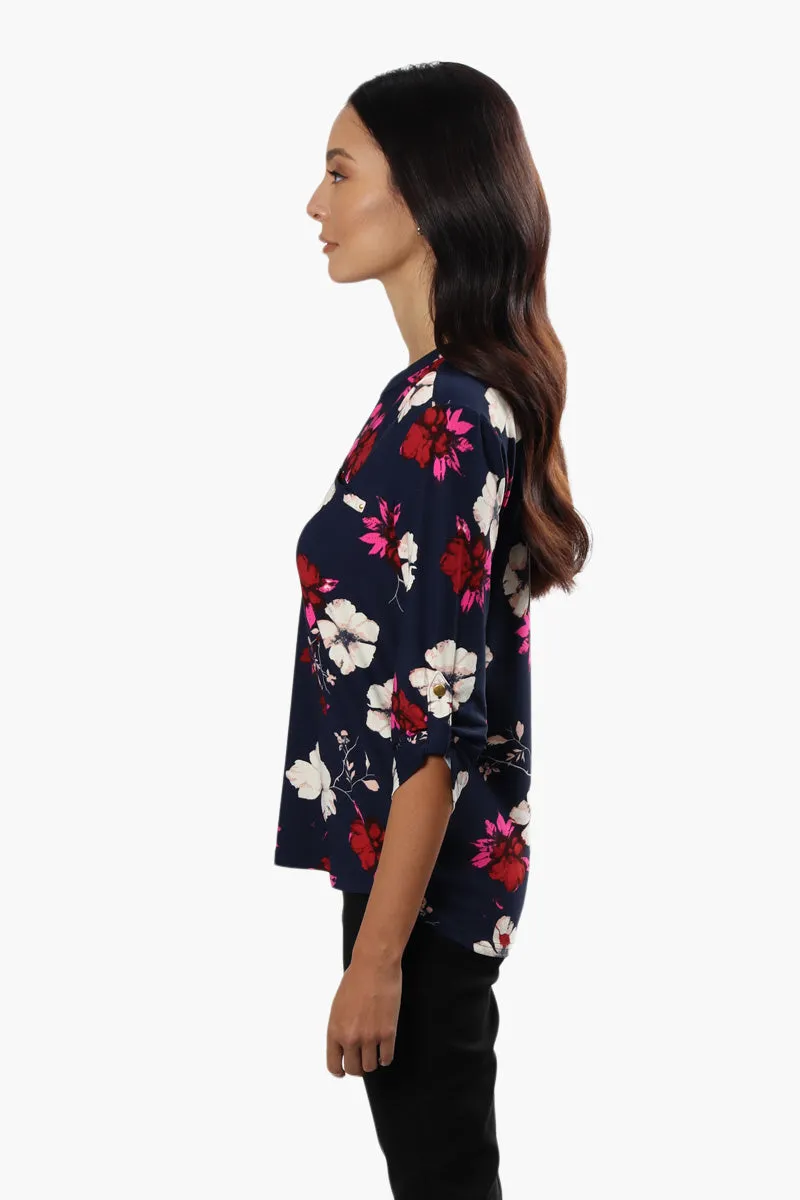International INC Company Floral Roll Up Sleeve Blouse - Navy sold by Fairweather product image thumbnail 3