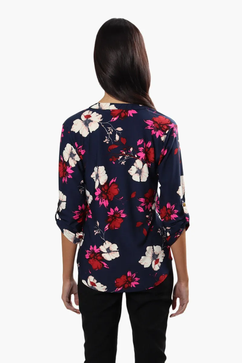 International INC Company Floral Roll Up Sleeve Blouse - Navy sold by Fairweather product image thumbnail 4