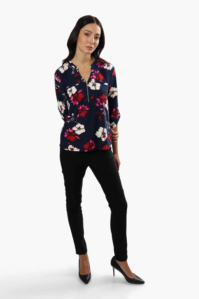 International INC Company Floral Roll Up Sleeve Blouse - Navy sold by Fairweather product image thumbnail 2