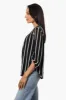 Beechers Brook Striped Roll Up Sleeve Necklace Blouse - Black sold by Fairweather