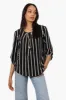 Beechers Brook Striped Roll Up Sleeve Necklace Blouse - Black sold by Fairweather