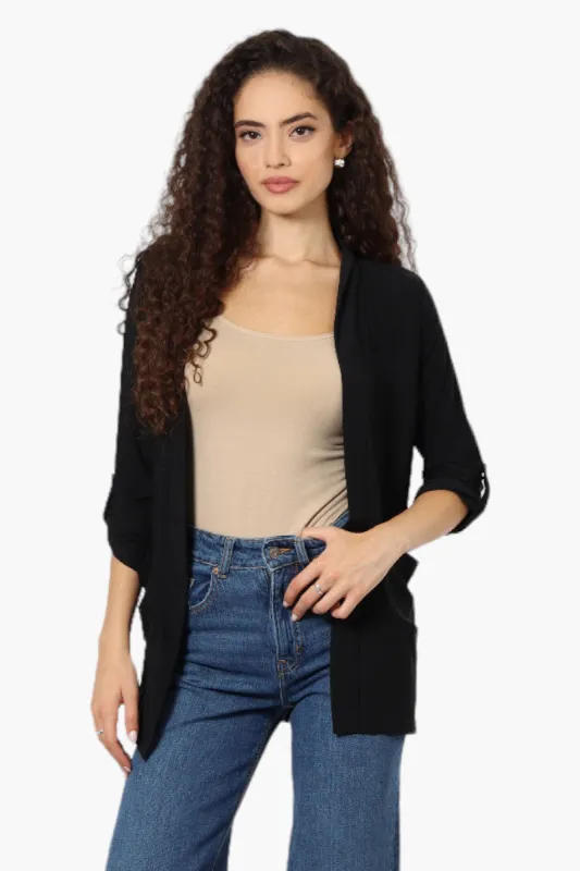 International INC Company Roll Up Sleeve Open Wrap Cardigan - Black sold by Fairweather
