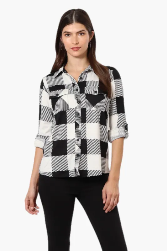 Urbanology Plaid Roll Up Sleeve Button Up Shirt - Black sold by Fairweather