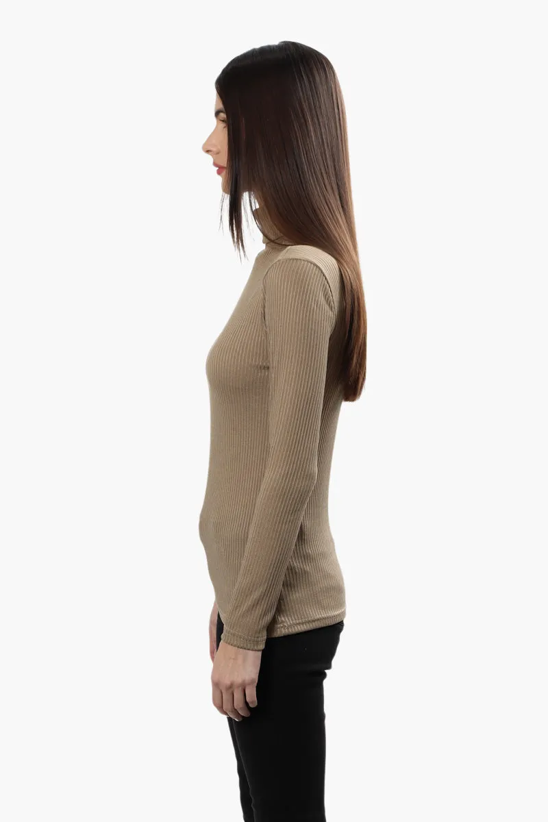 Magazine Ribbed Turtleneck Long Sleeve Top - Beige sold by Fairweather product image thumbnail 3