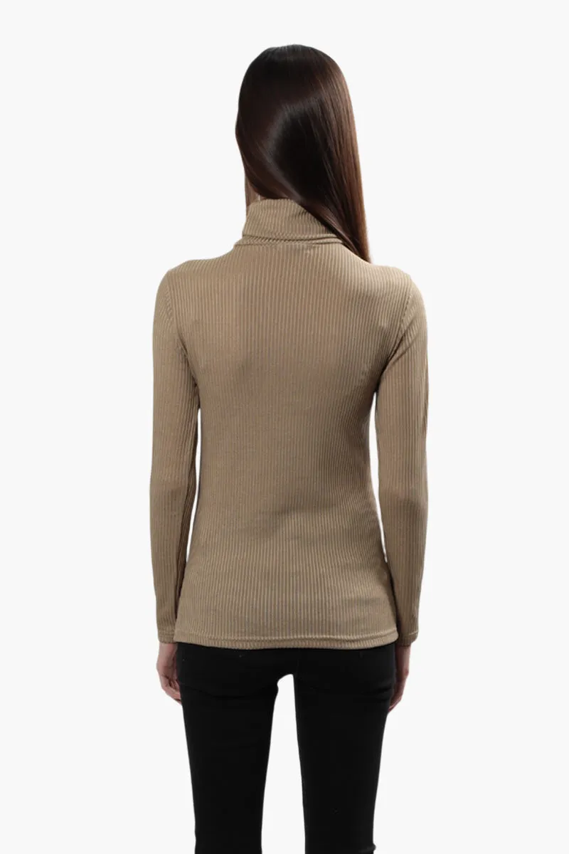 Magazine Ribbed Turtleneck Long Sleeve Top - Beige sold by Fairweather product image thumbnail 4