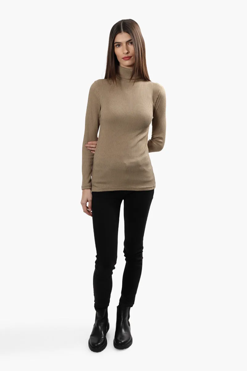 Magazine Ribbed Turtleneck Long Sleeve Top - Beige sold by Fairweather product image thumbnail 2