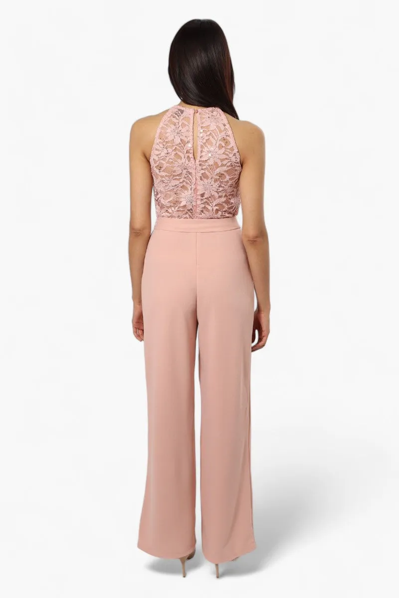 Limite Belted Lace Sequin Jumpsuit - Pink sold by Fairweather product image thumbnail 4