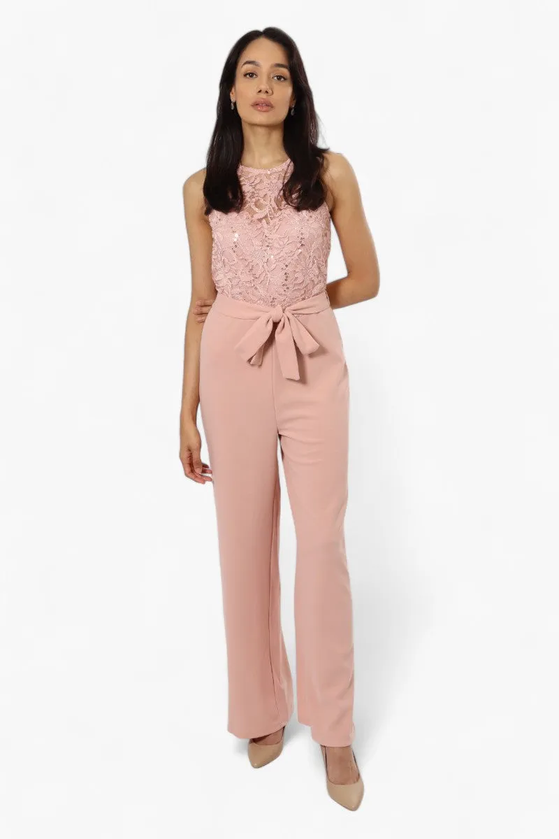 Limite Belted Lace Sequin Jumpsuit - Pink sold by Fairweather