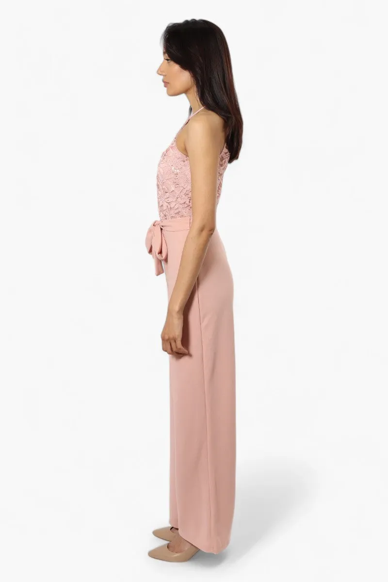 Limite Belted Lace Sequin Jumpsuit - Pink sold by Fairweather product image thumbnail 3