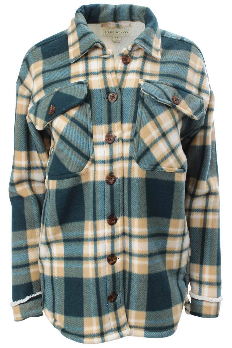 Urbanology Plaid Flap Pocket Shacket - Green sold by Fairweather