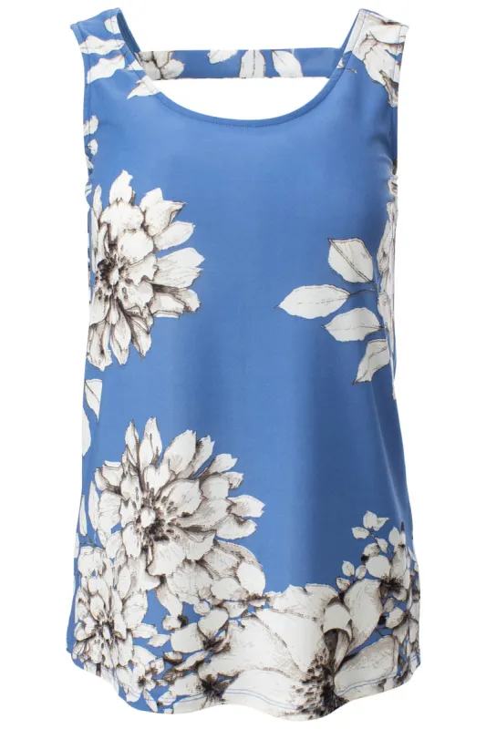 Floral Back Strap Tank Top - Blue sold by Fairweather
