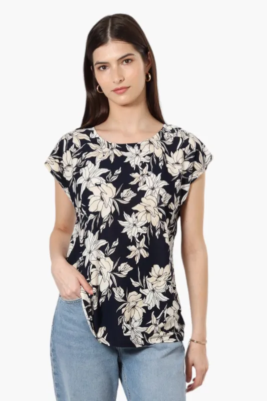 Impress Floral Cap Sleeve Blouse - Navy sold by Fairweather