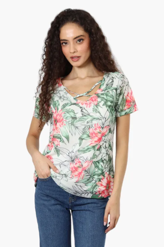 Limite Floral Front Strap Short Sleeve Blouse - Green sold by Fairweather