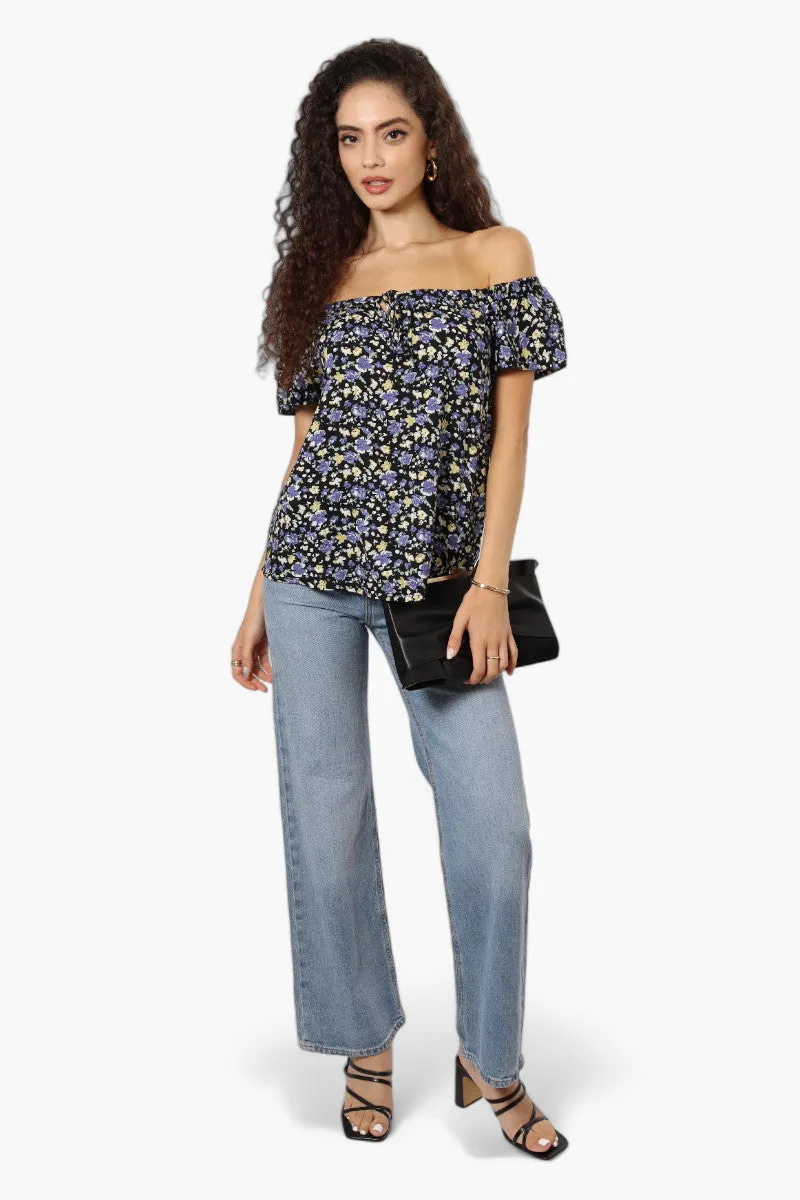 Majora Floral Off Shoulder Flutter Blouse - Black sold by Fairweather product image thumbnail 2