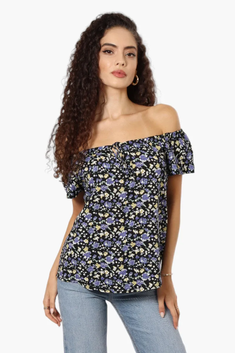 Majora Floral Off Shoulder Flutter Blouse - Black sold by Fairweather