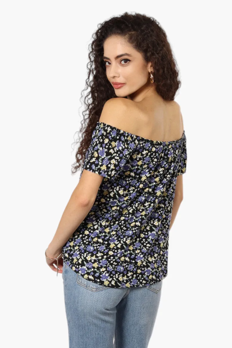 Majora Floral Off Shoulder Flutter Blouse - Black sold by Fairweather product image thumbnail 4