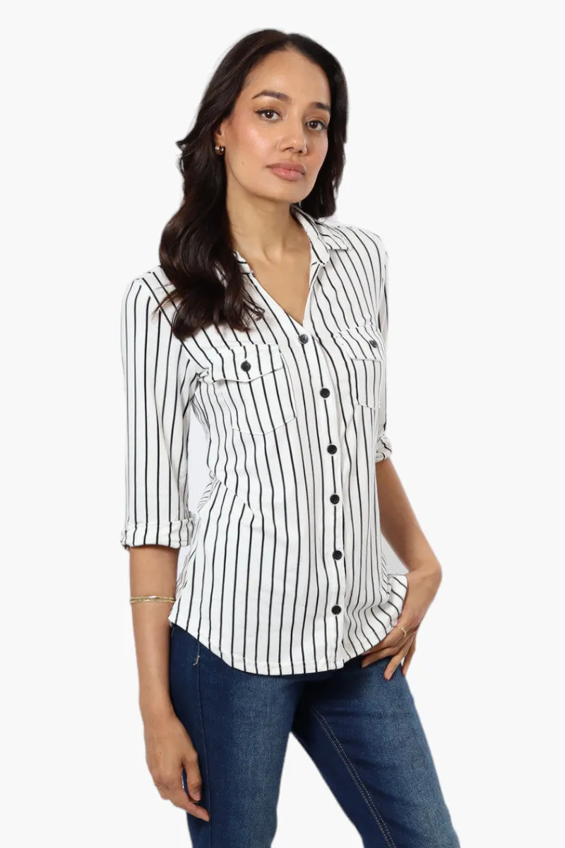 Urbanology Striped Flap Pocket Button Down Shirt - White sold by Fairweather