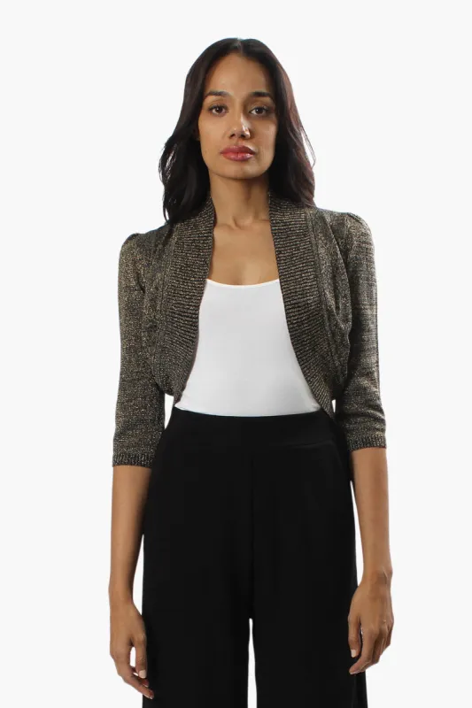 Limite 3/4 Sleeve Open Shrug Cardigan - Gold sold by Fairweather