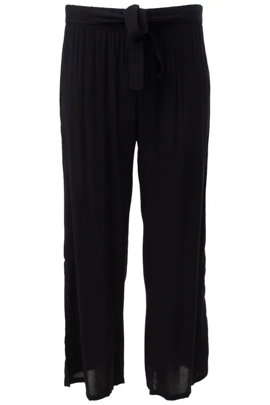 Solid Wide Leg Belted Palazzo Pants - Black sold by Fairweather